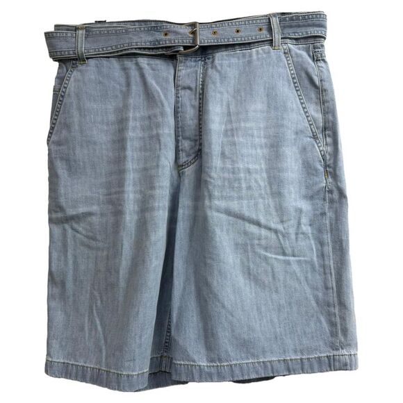 Bottega Veneta Belted Bermuda Shorts in Blue Cotton Denim